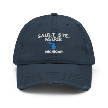 'Sault Ste. Marie' Distressed Dad Hat (w/ Michigan Outline)