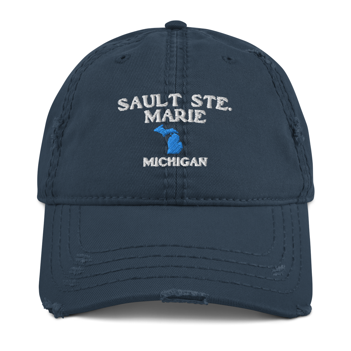 'Sault Ste. Marie' Distressed Dad Hat (w/ Michigan Outline)