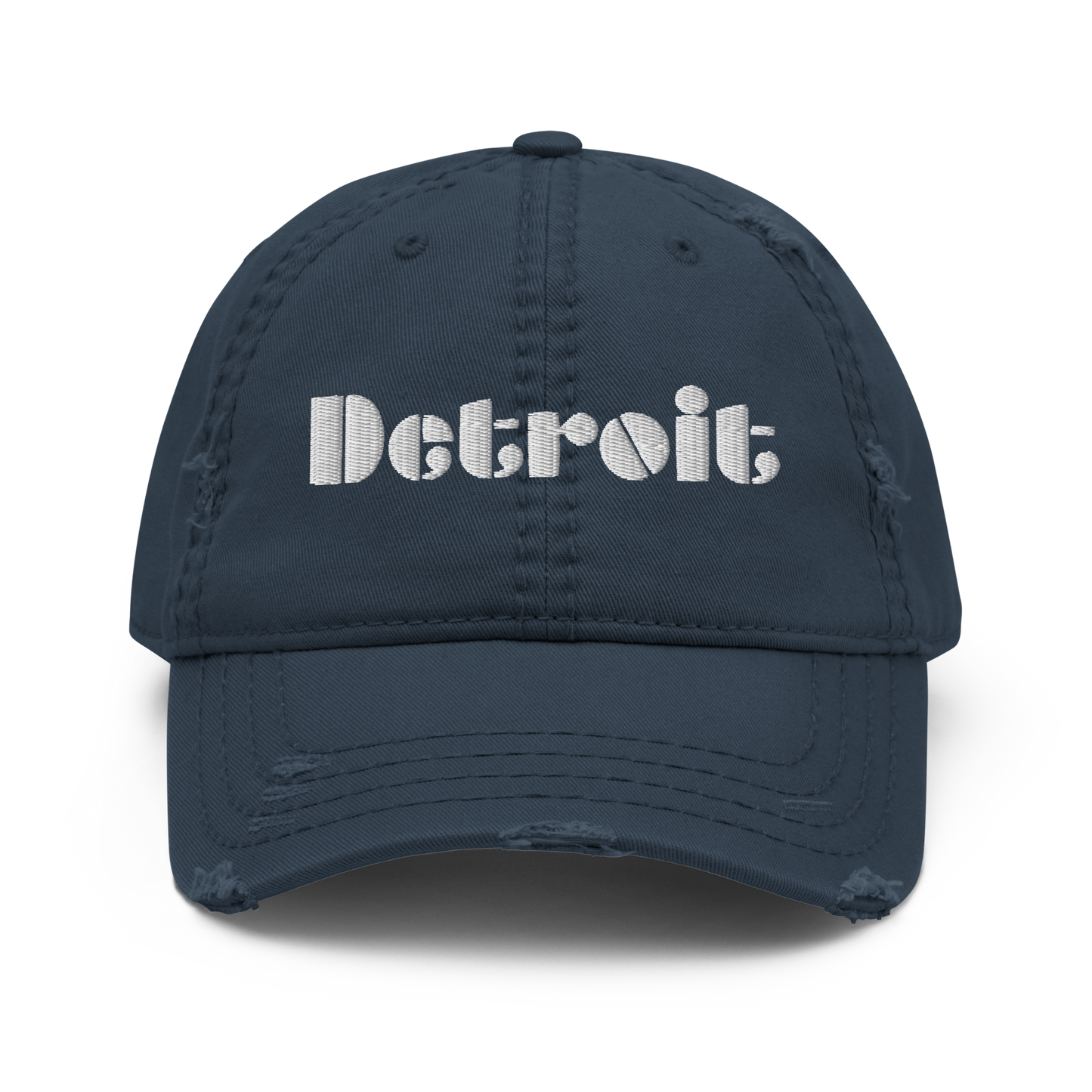 'Detroit' Distressed Dad Hat | White/Black Embroidery