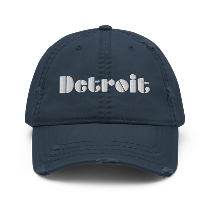 'Detroit' Distressed Dad Hat | White/Black Embroidery