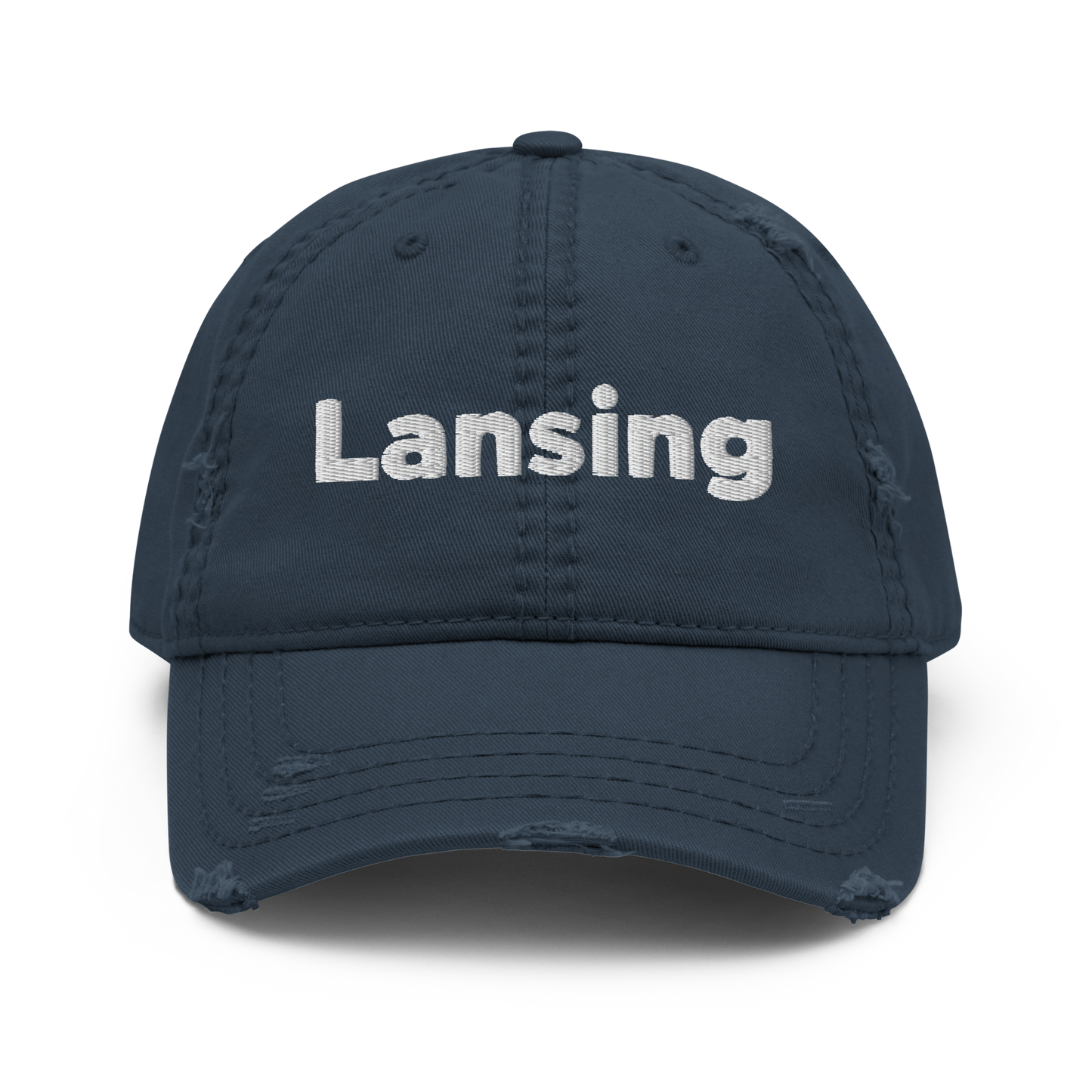 'Lansing' Distressed Dad Hat | White/Black Embroidery