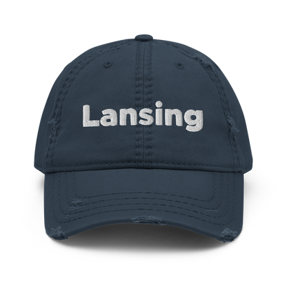 'Lansing' Distressed Dad Hat | White/Black Embroidery