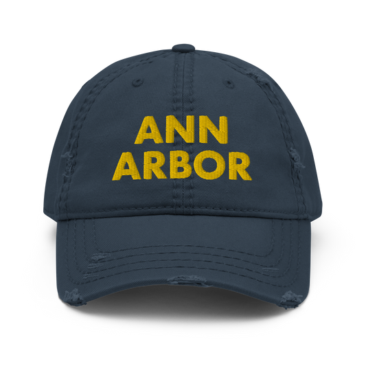 'Ann Arbor' Distressed Dad Hat | Gold/Navy Embroidery