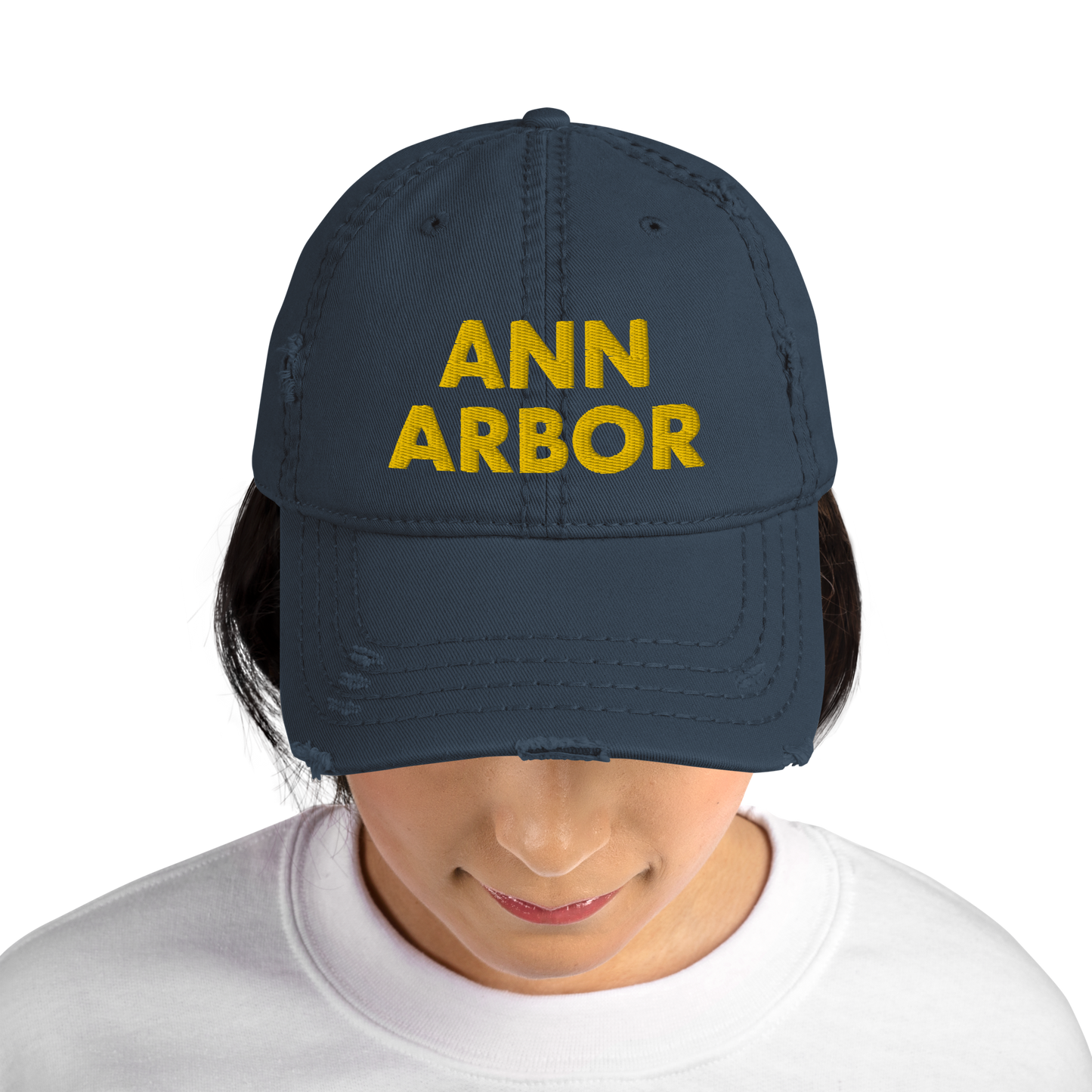 'Ann Arbor' Distressed Dad Hat | Gold/Navy Embroidery