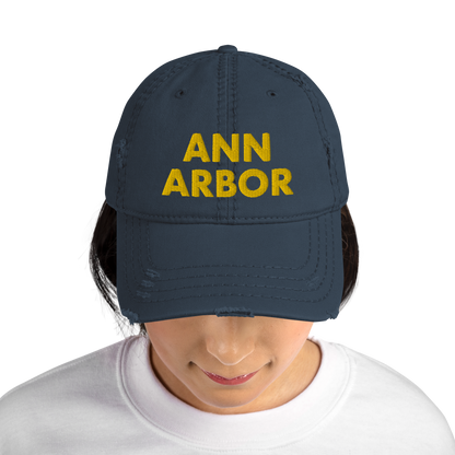 'Ann Arbor' Distressed Dad Hat | Gold/Navy Embroidery