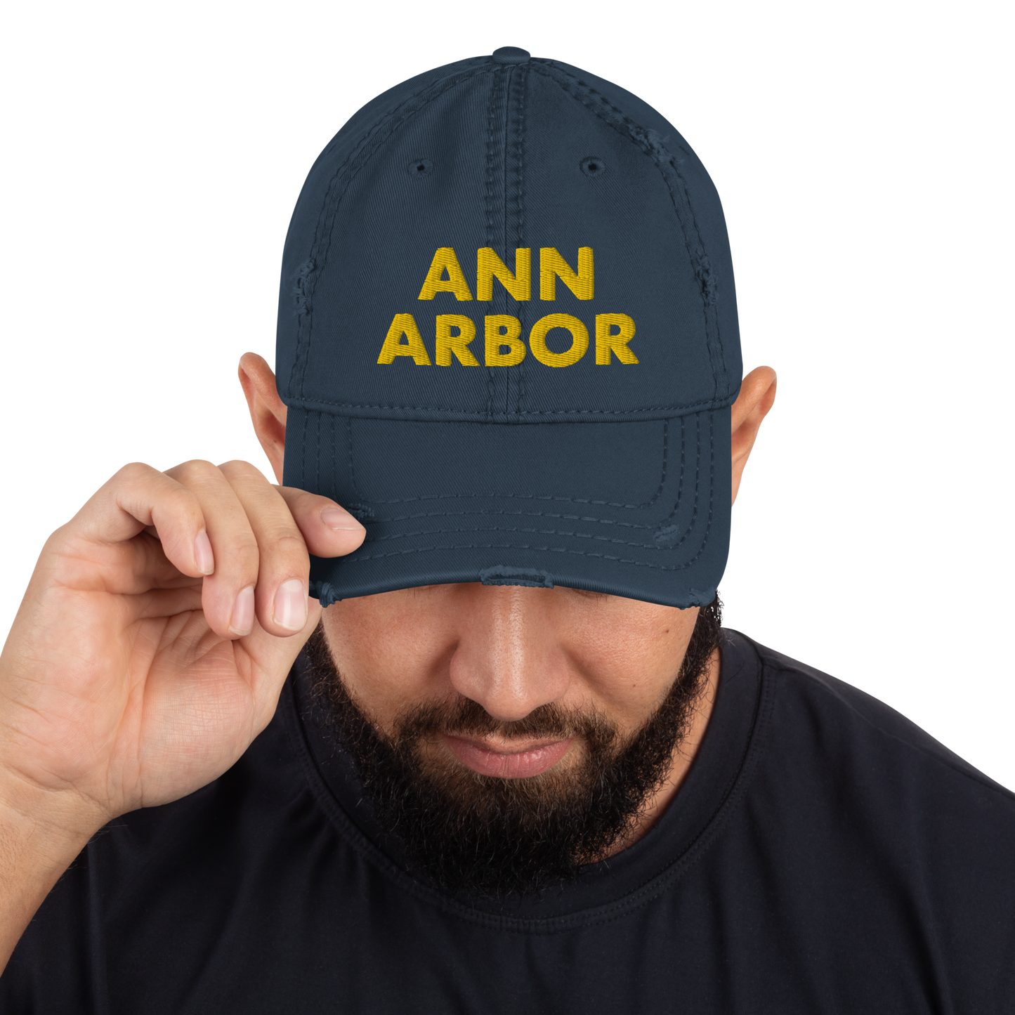 'Ann Arbor' Distressed Dad Hat | Gold/Navy Embroidery