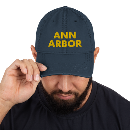 'Ann Arbor' Distressed Dad Hat | Gold/Navy Embroidery