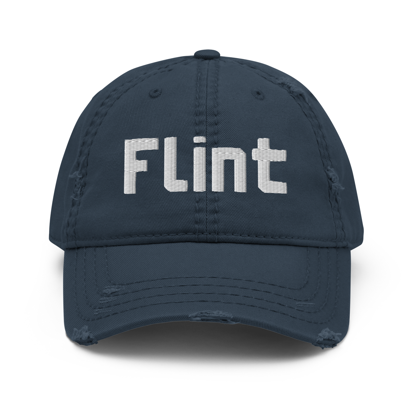 'Flint' Distressed Dad Hat | White/Black Embroidery