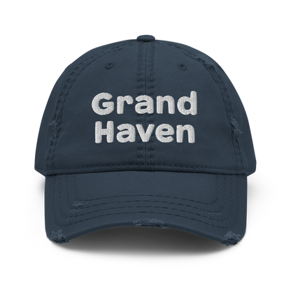 'Grand Haven' Distressed Dad Hat | White/Navy Embroidery