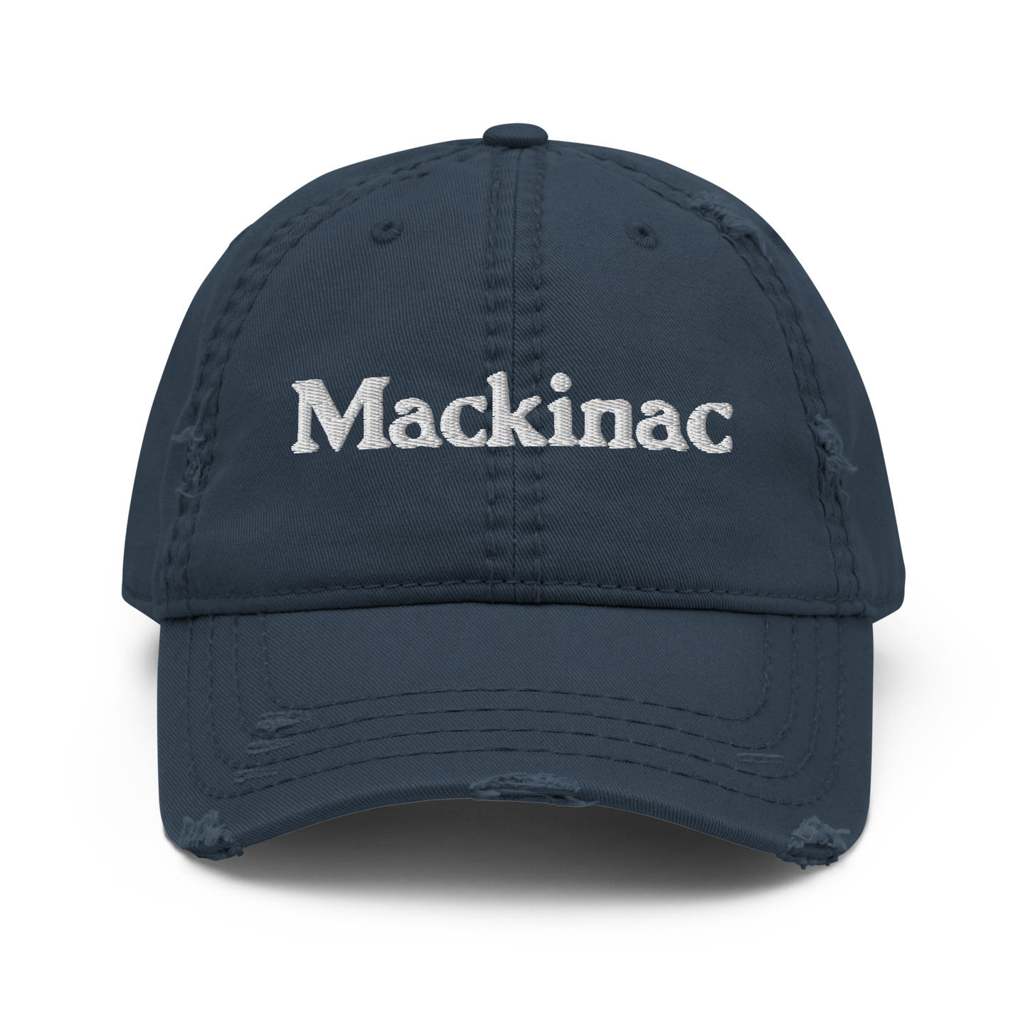 'Mackinac' Distressed Dad Hat | White/Navy Embroidery