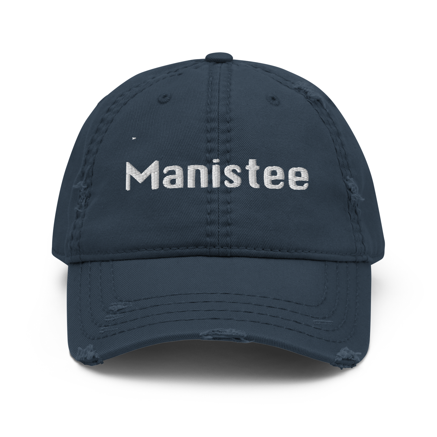 'Manistee' Distressed Dad Hat | White/Black Embroidery