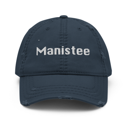 'Manistee' Distressed Dad Hat | White/Black Embroidery