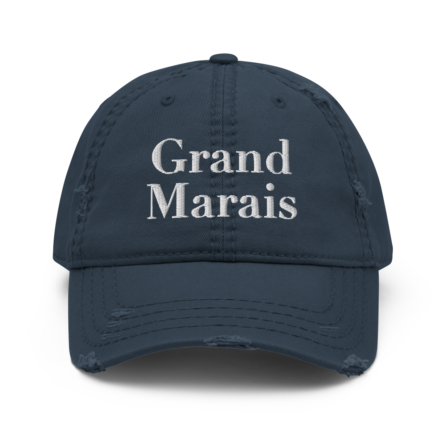 'Grand Marais' Distressed Dad Hat | White/Black Embroidery