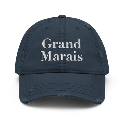 'Grand Marais' Distressed Dad Hat | White/Black Embroidery