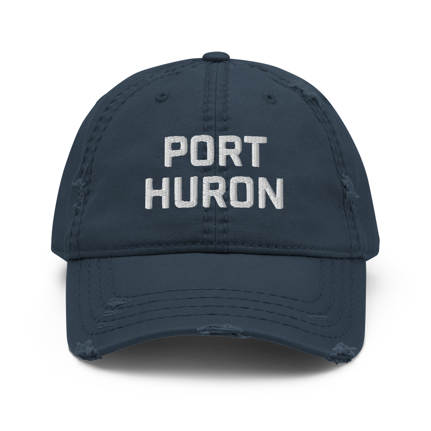 'Port Huron' Distressed Dad Hat | White/Black Embroidery