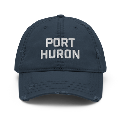 'Port Huron' Distressed Dad Hat | White/Black Embroidery