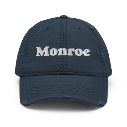 'Monroe' Distressed Dad Hat | White/Black Embroidery