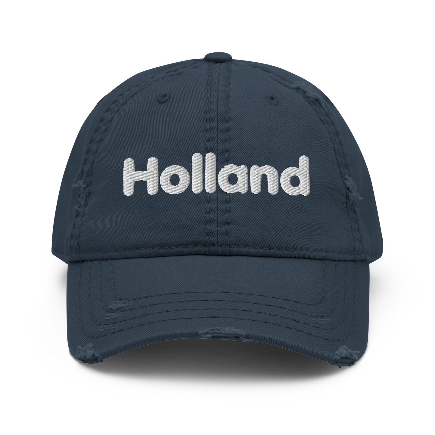 'Holland' Distressed Dad Hat | White/Black Embroidery