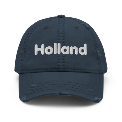 'Holland' Distressed Dad Hat | White/Black Embroidery