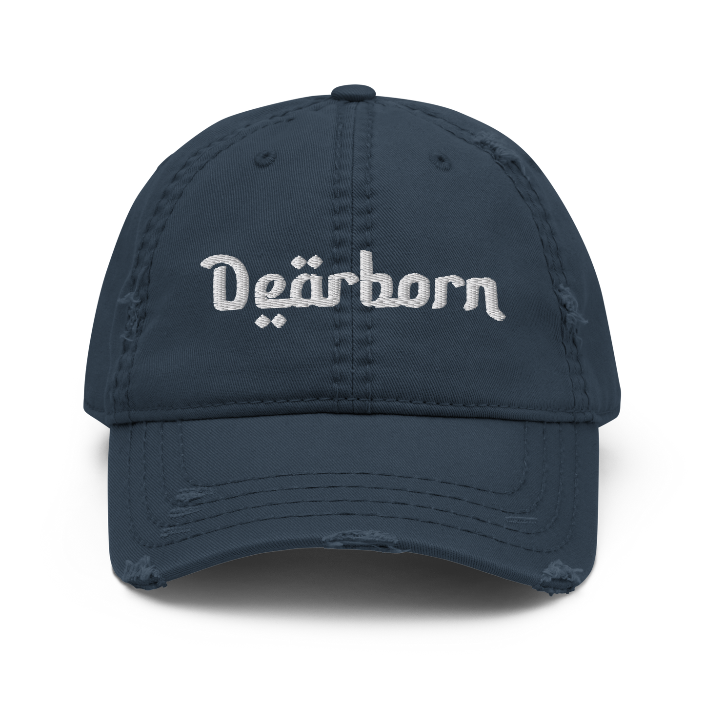 'Dearborn' Distressed Dad Hat | White/Black Embroidery