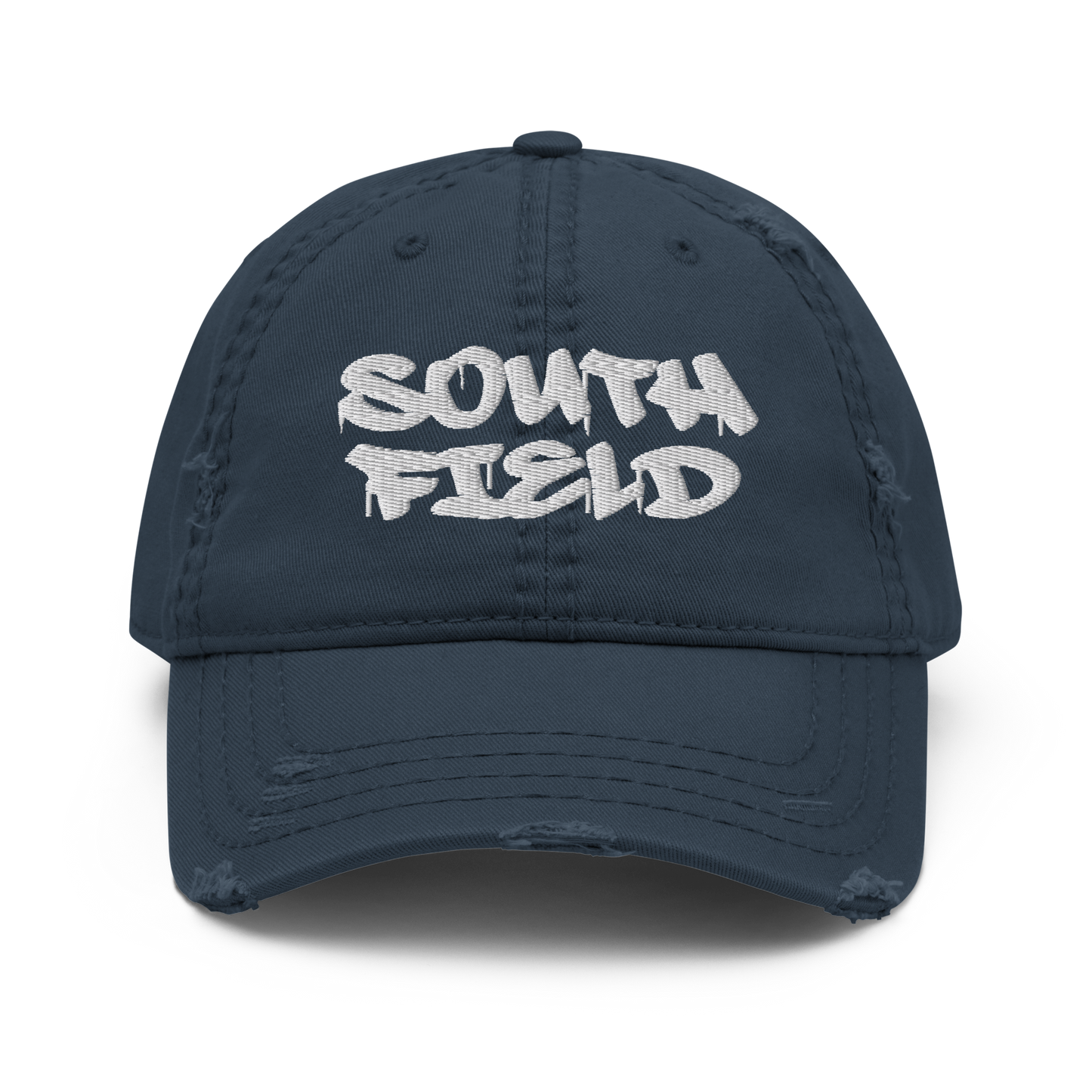 'Southfield' Distressed Dad Hat | White/Black Embroidery