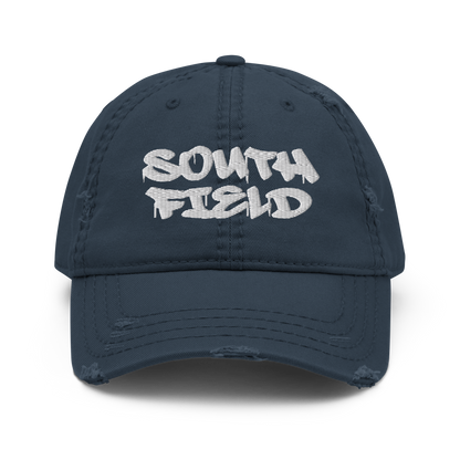 'Southfield' Distressed Dad Hat | White/Black Embroidery