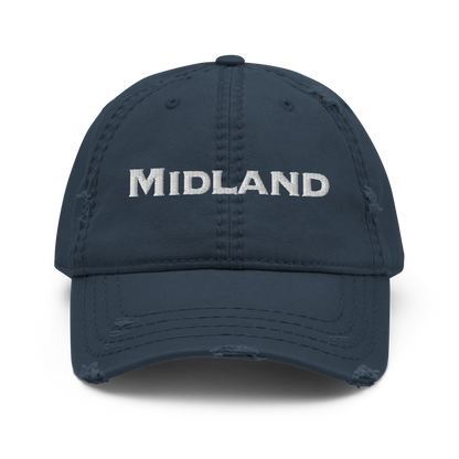 'Midland' Distressed Dad Hat | White/Black Embroidery