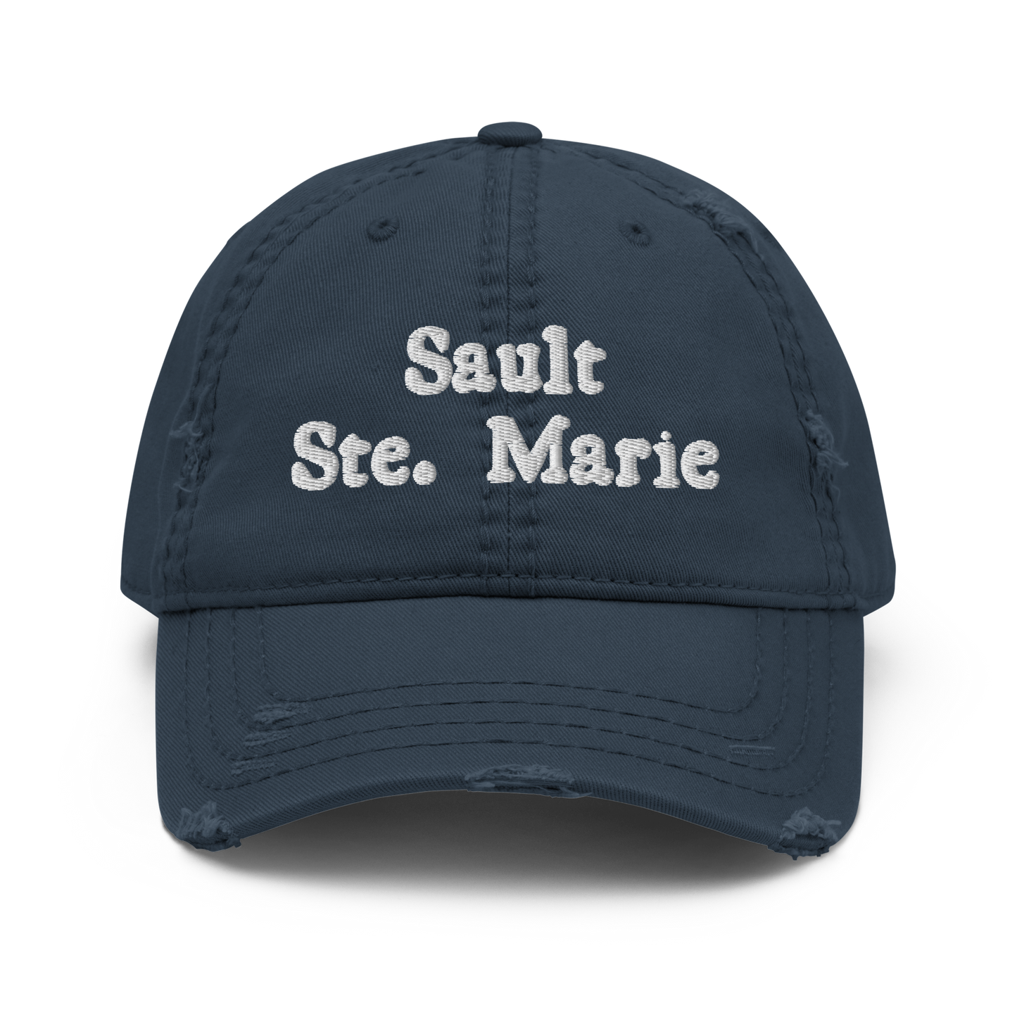 'Sault Ste. Marie' Distressed Dad Hat | White/Navy