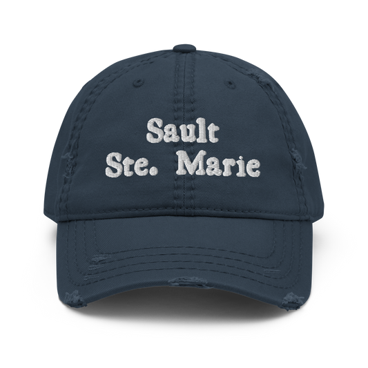 'Sault Ste. Marie' Distressed Dad Hat | White/Navy