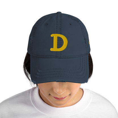 Detroit 'Old French D' Distressed Dad Hat (w/ Side Design) | Gold Embroidery