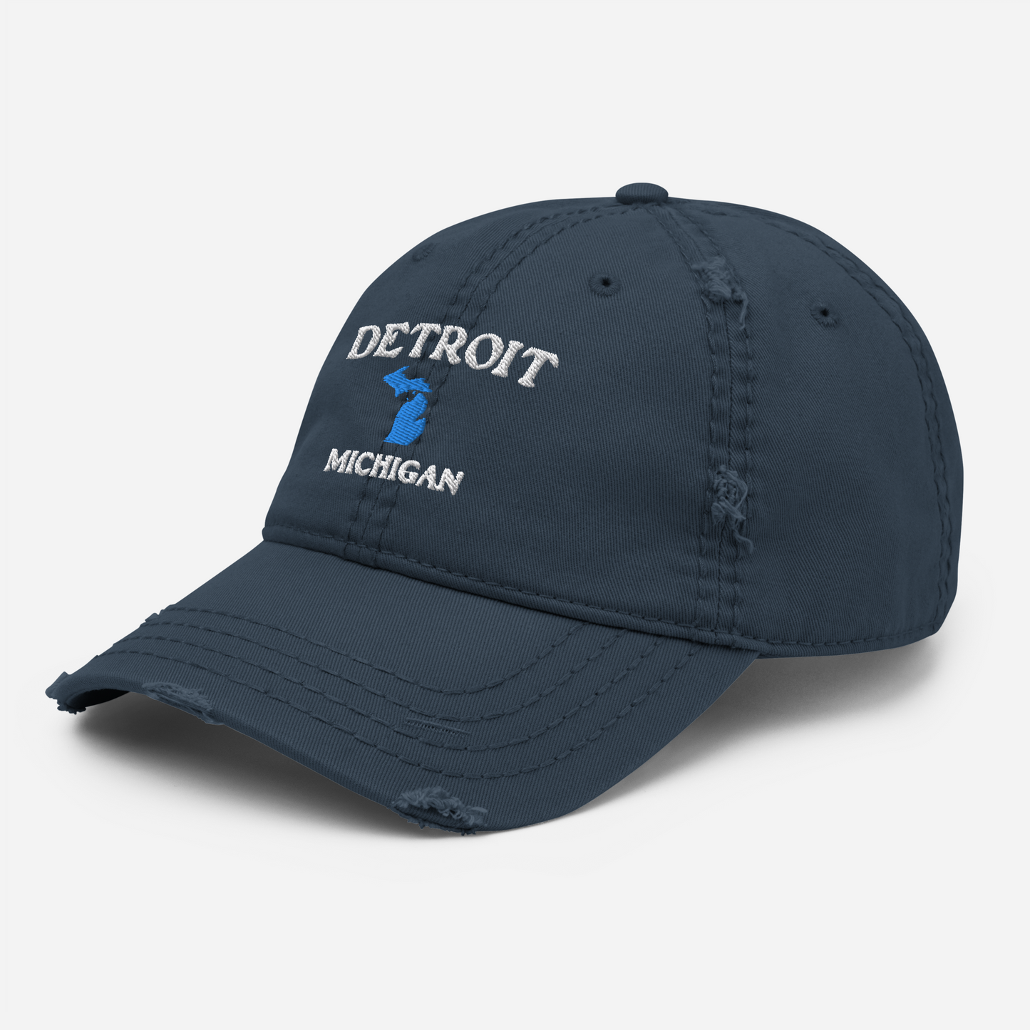 'Detroit Michigan' Distressed Dad Hat (w/Michigan Outline)