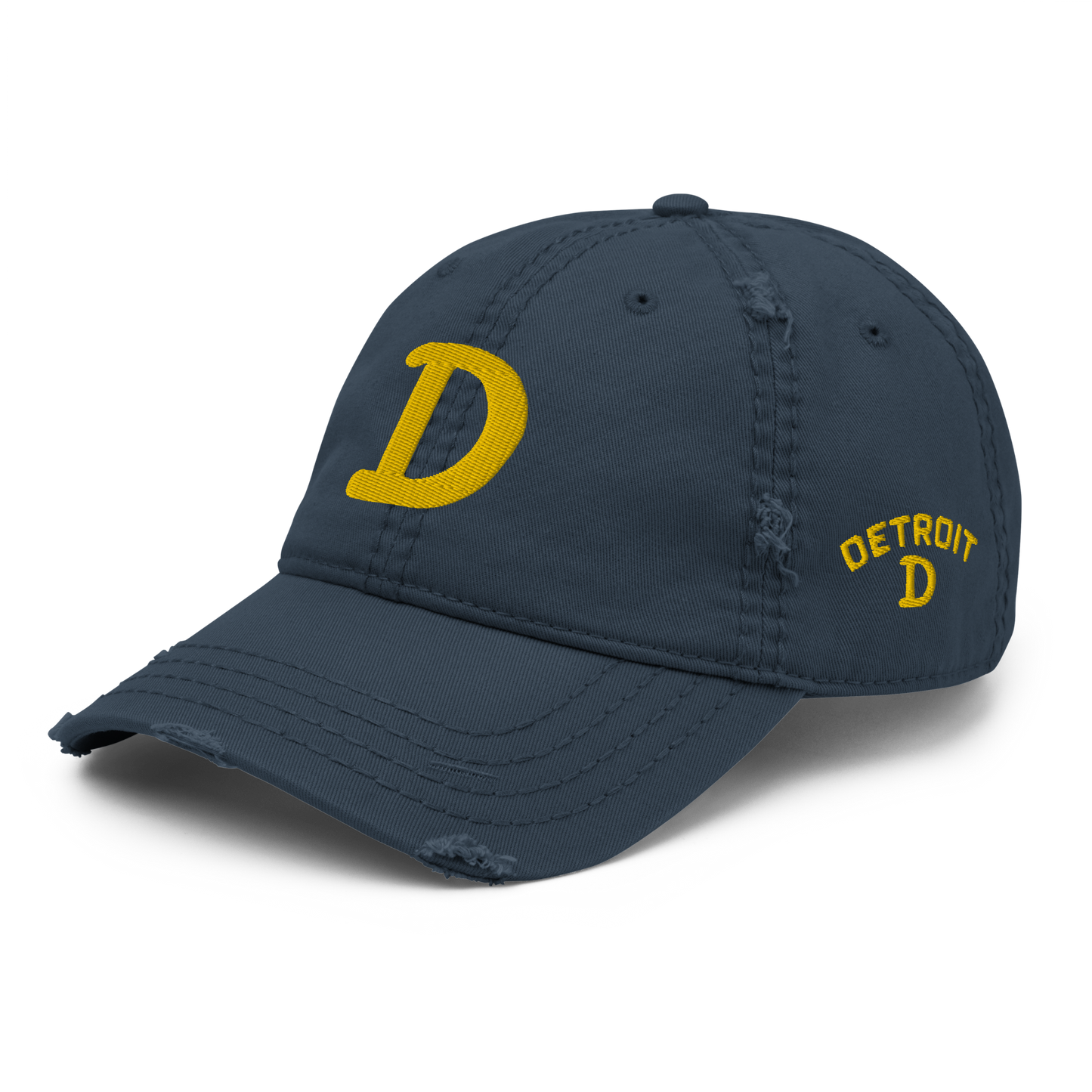 Detroit 'Old French D' Distressed Dad Hat (w/ Side Design) | Gold Embroidery