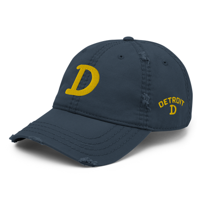 Detroit 'Old French D' Distressed Dad Hat (w/ Side Design) | Gold Embroidery