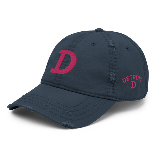 Detroit 'Old French D' Distressed Dad Hat (w/ Side Design) | Pink Embroidery