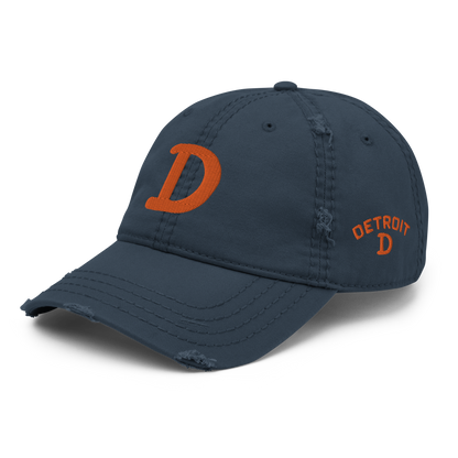 Detroit 'Old French D' Distressed Dad Hat (w/ Side Design) | Orange Embroidery