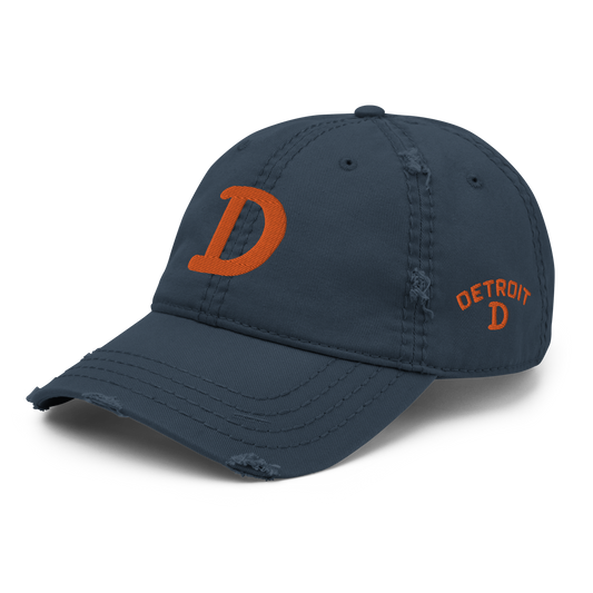 Detroit 'Old French D' Distressed Dad Hat (w/ Side Design) | Orange Embroidery