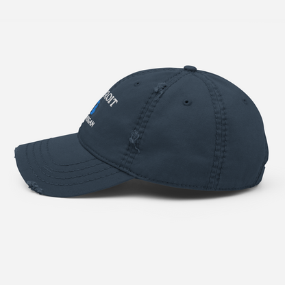 'Detroit Michigan' Distressed Dad Hat (w/Michigan Outline)