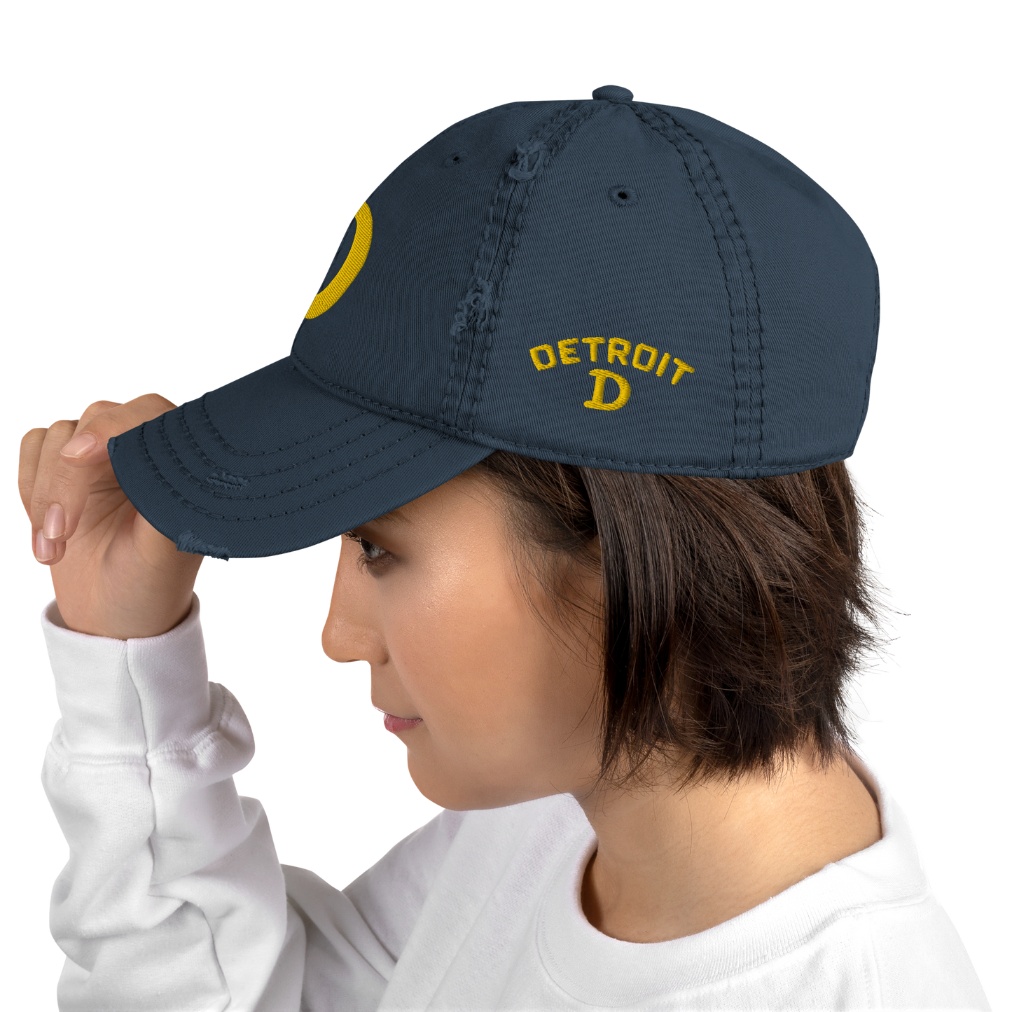 Detroit 'Old French D' Distressed Dad Hat (w/ Side Design) | Gold Embroidery