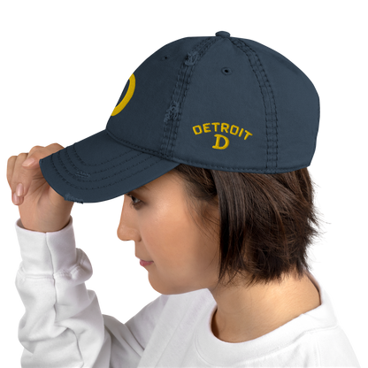 Detroit 'Old French D' Distressed Dad Hat (w/ Side Design) | Gold Embroidery