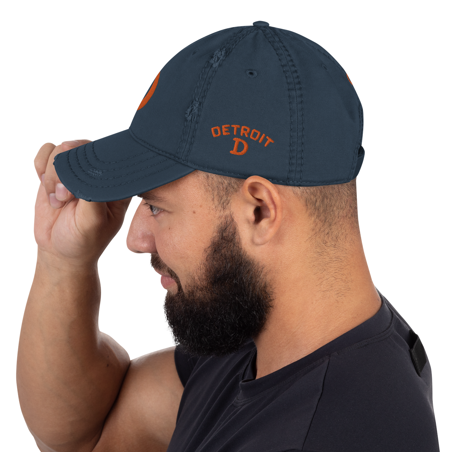 Detroit 'Old French D' Distressed Dad Hat (w/ Side Design) | Orange Embroidery