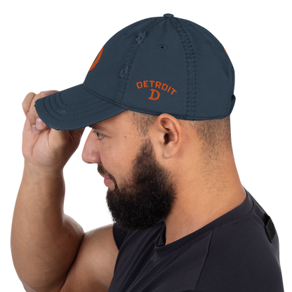 Detroit 'Old French D' Distressed Dad Hat (w/ Side Design) | Orange Embroidery