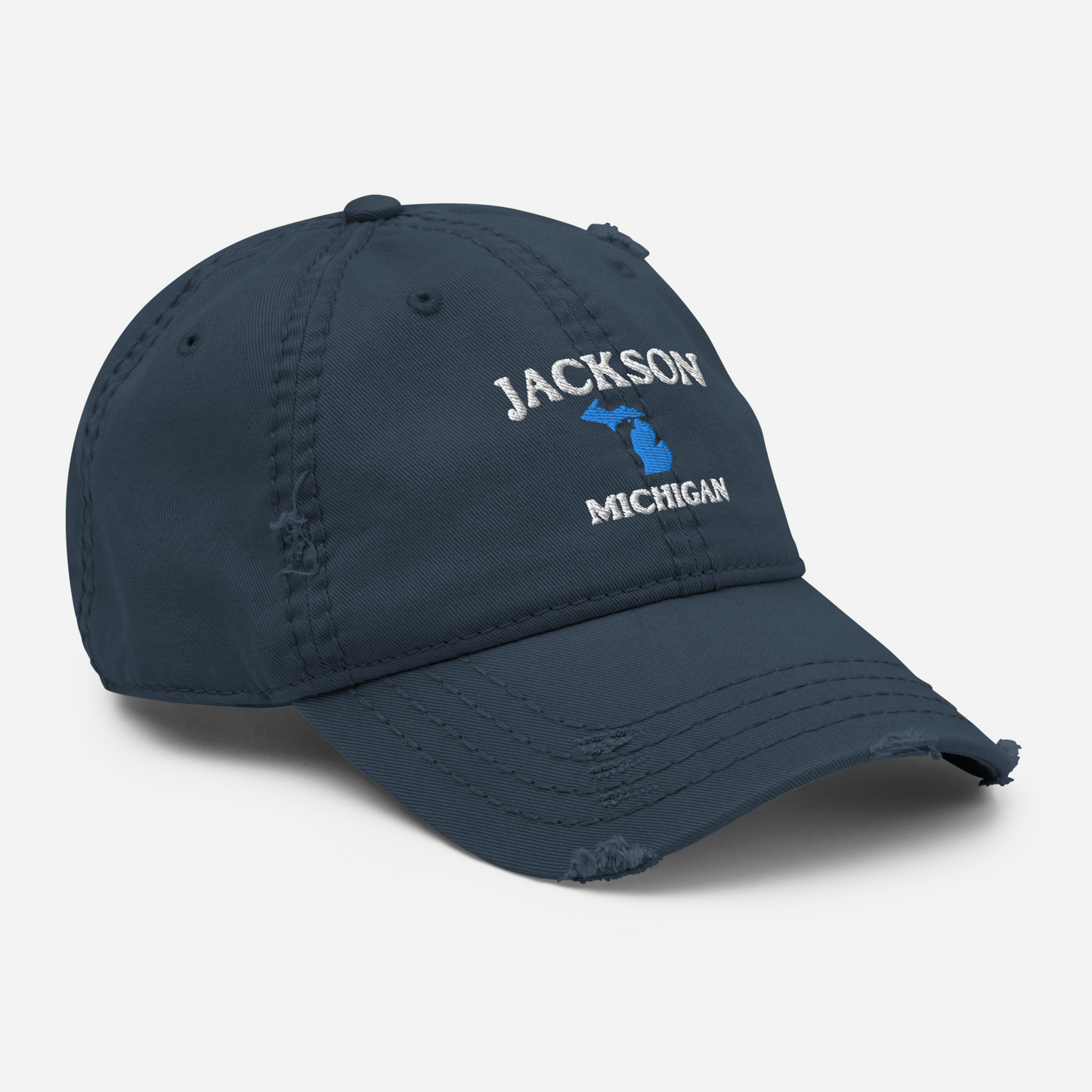 'Jackson Michigan' Distressed Dad Hat (w/ Michigan Outline)