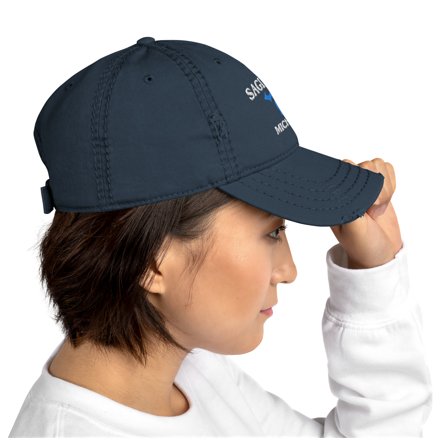 'Saginaw Michigan' Distressed Dad Hat (w/ Michigan Outline)