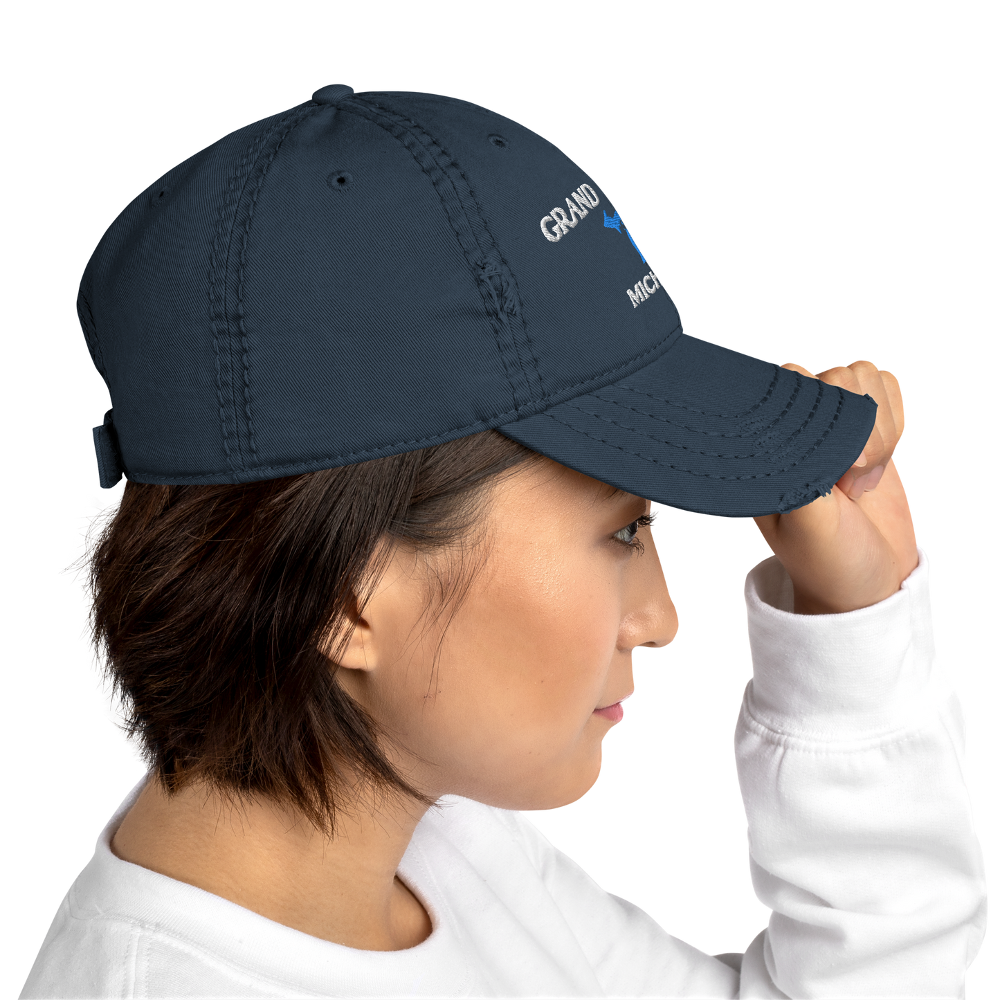 'Grand Marais Michigan' Distressed Dad Hat (w/ Michigan Outline)