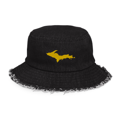 Michigan Upper Peninsula Distressed Denim Hat (w/ Gold UP Outline)