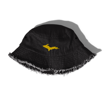 Michigan Upper Peninsula Distressed Denim Hat (w/ Gold UP Outline)