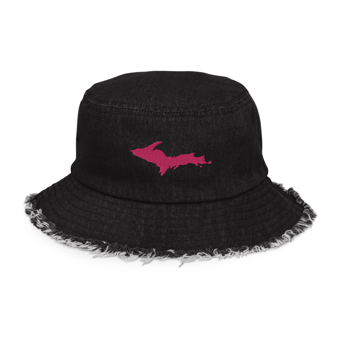 Michigan Upper Peninsula Distressed Denim Hat (w/ Pink UP Outline)