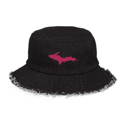 Michigan Upper Peninsula Distressed Denim Hat (w/ Pink UP Outline)