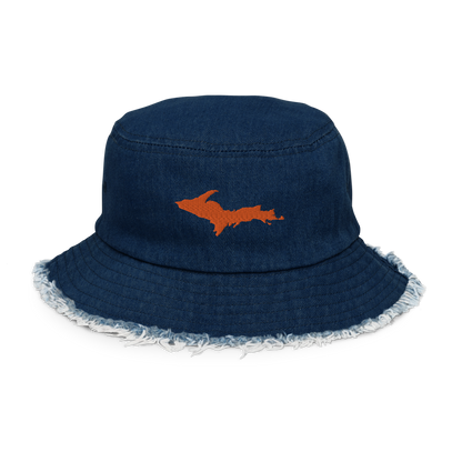 Michigan Upper Peninsula Distressed Denim Hat (w/ Orange UP Outline)