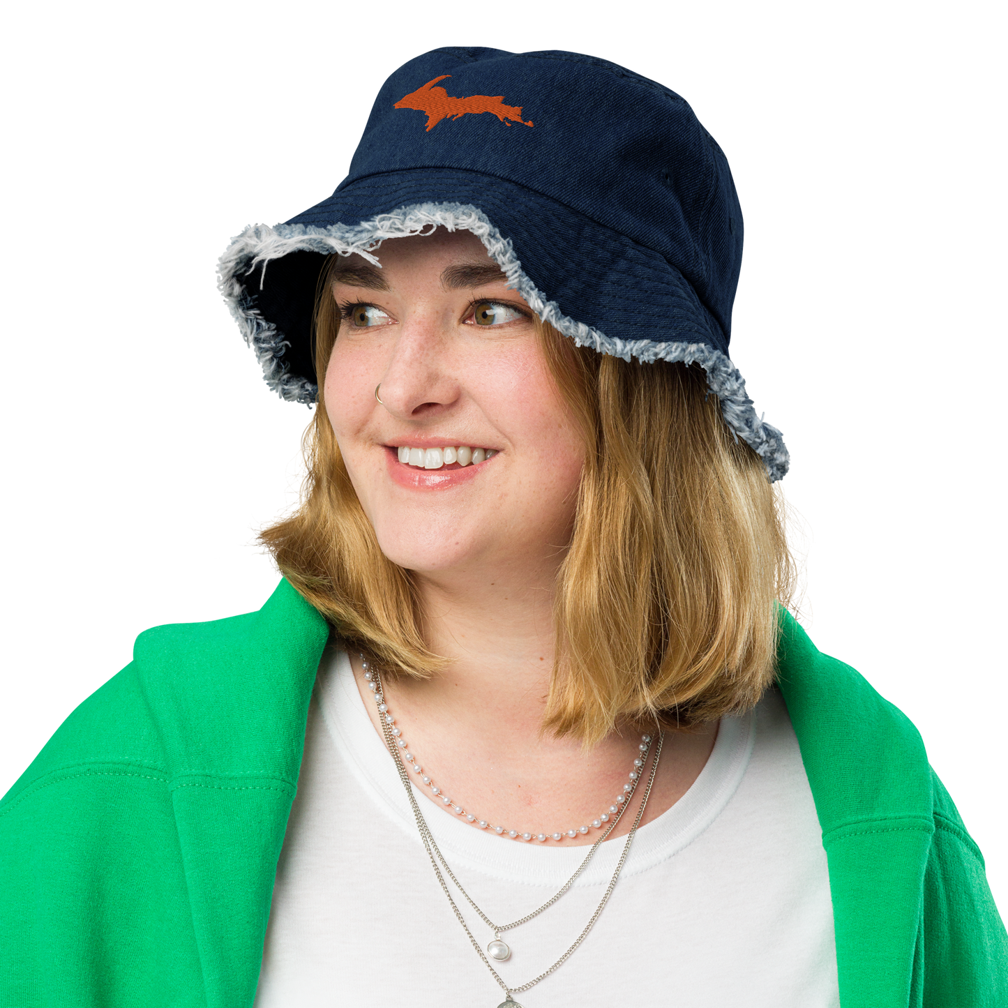 Michigan Upper Peninsula Distressed Denim Hat (w/ Orange UP Outline)